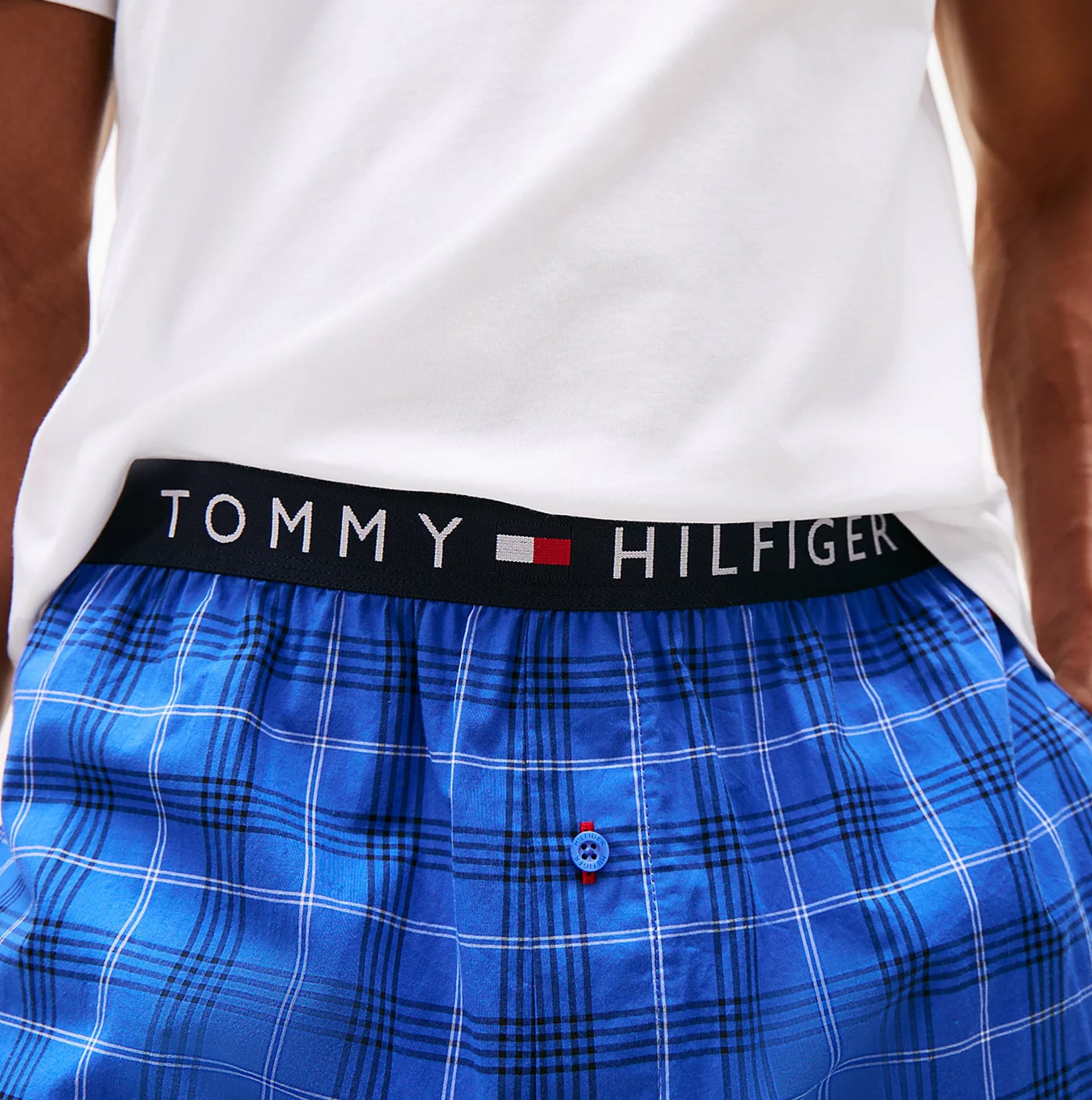 Tommy Hilfiger PURE COTTON Mens T-Shirt & Shorts Pyjama Set White / Grid Plaid