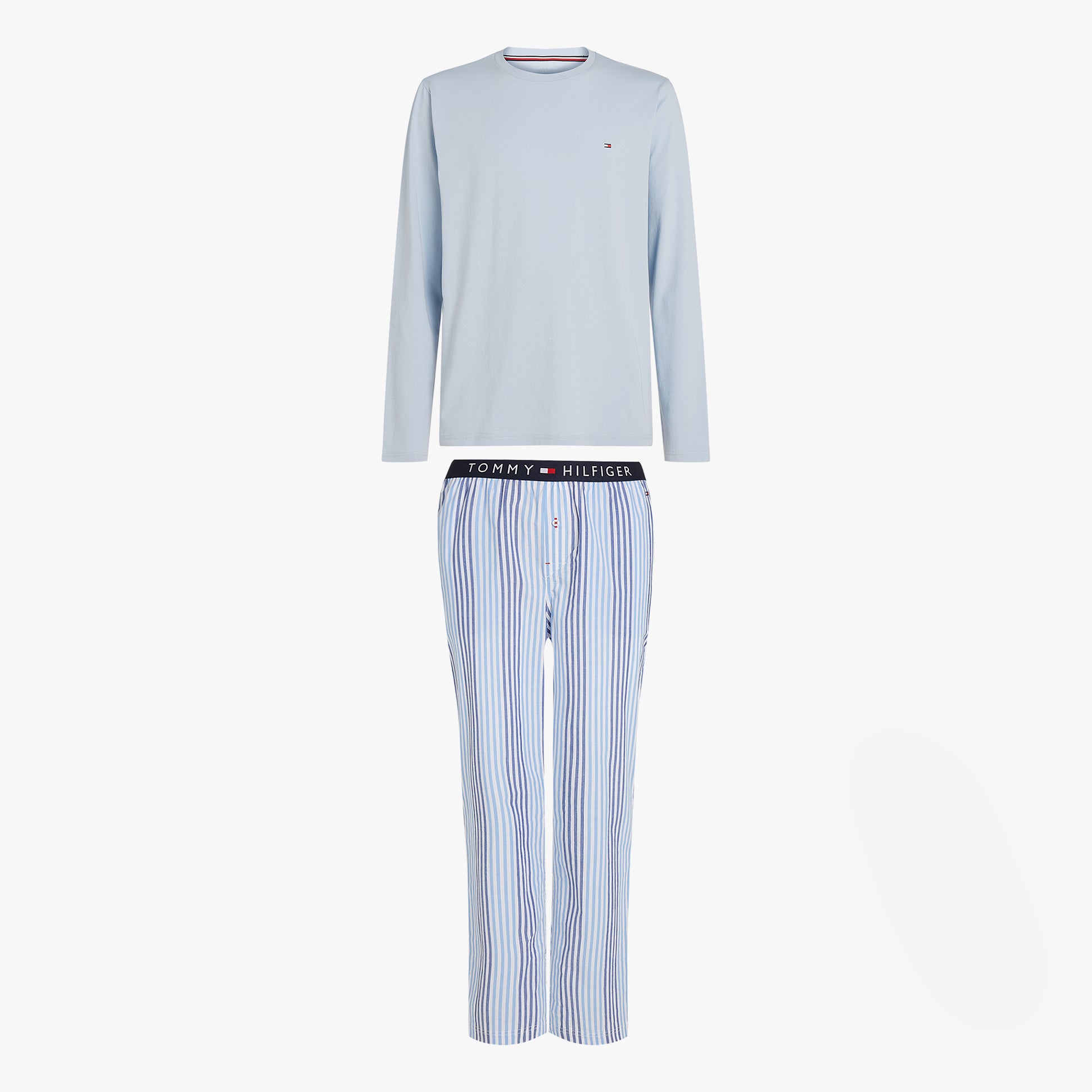 Tommy Hilfiger TH ORIGINAL Mens Long Sleeve Pyjama Set Breezy Blue / Twill Stripes