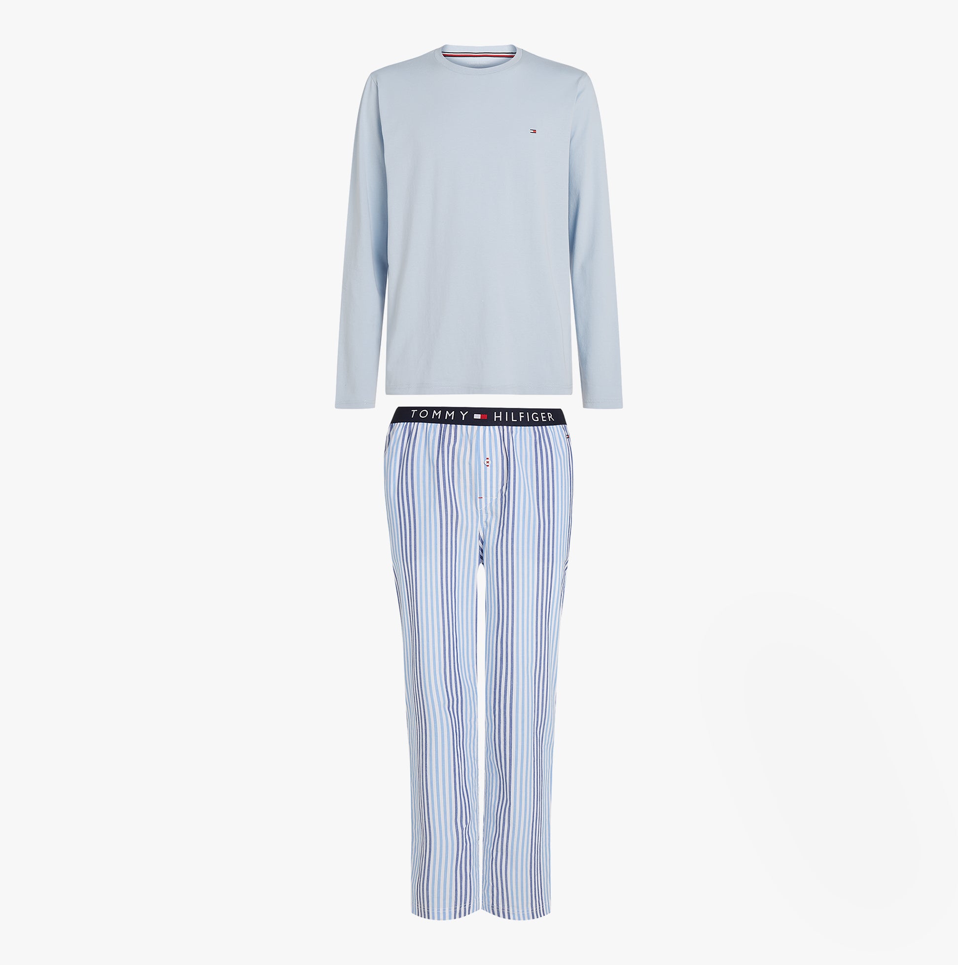 Tommy Hilfiger TH ORIGINAL Mens Long Sleeve Pyjama Set Breezy Blue / Twill Stripes