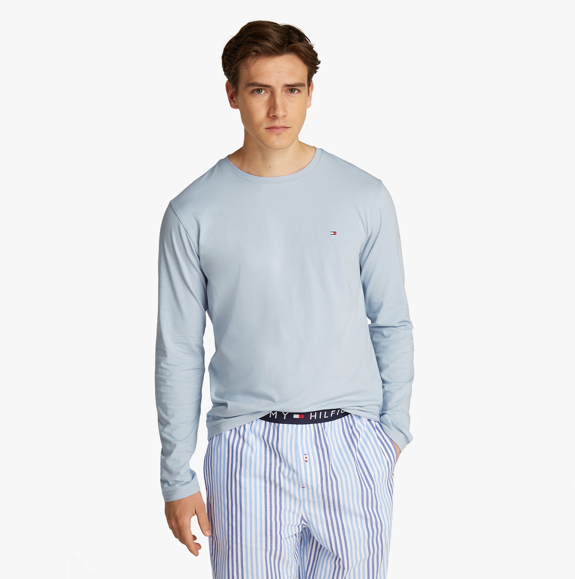 Tommy Hilfiger TH ORIGINAL Mens Long Sleeve Pyjama Set Breezy Blue / Twill Stripes