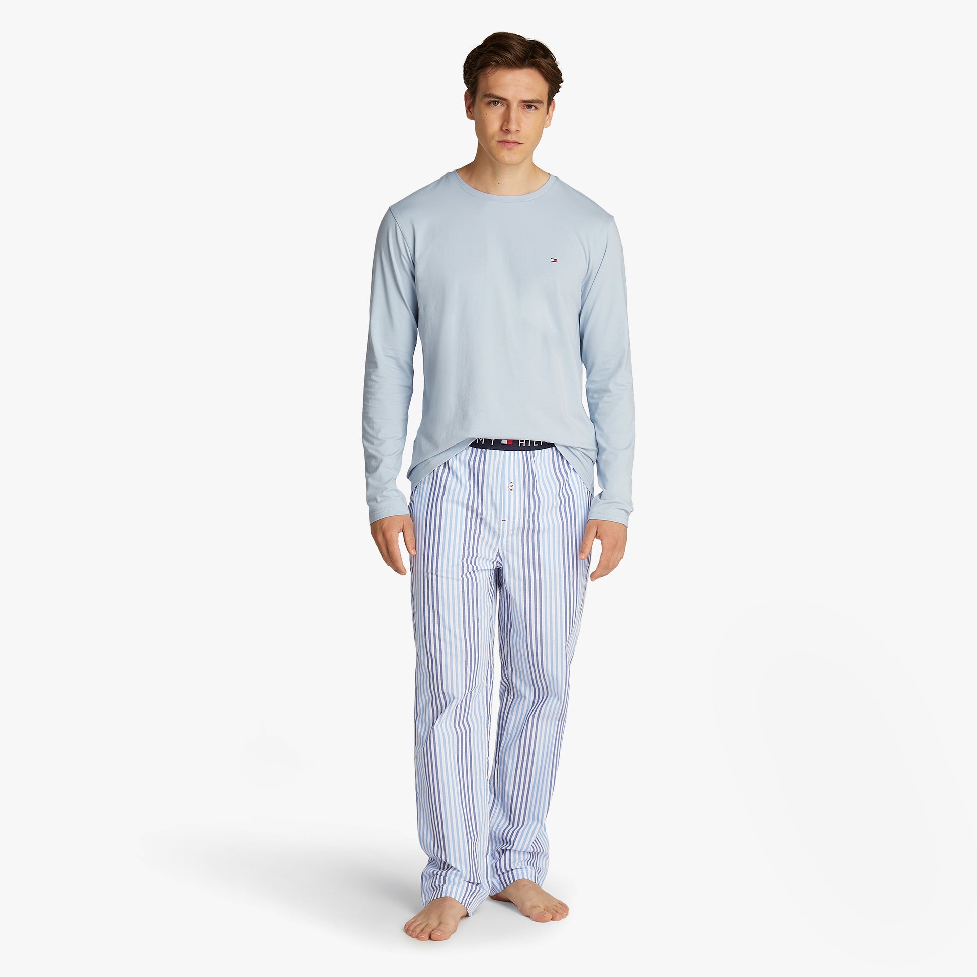 Tommy Hilfiger TH ORIGINAL Mens Long Sleeve Pyjama Set Breezy Blue / Twill Stripes