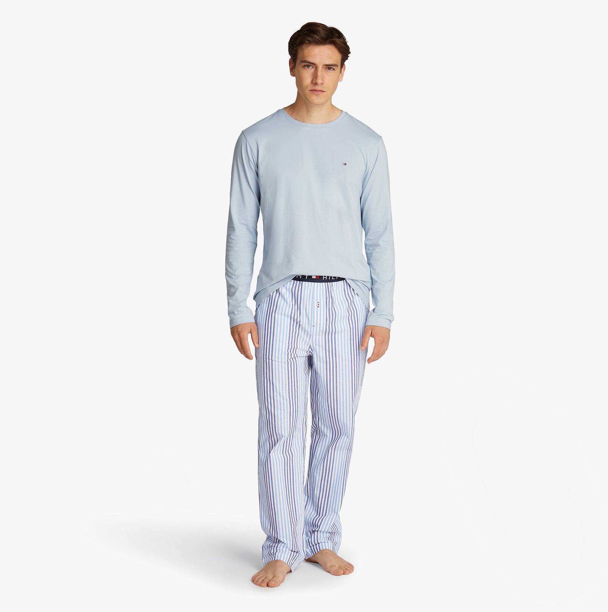 Tommy Hilfiger TH ORIGINAL Mens Long Sleeve Pyjama Set Breezy Blue / Twill Stripes