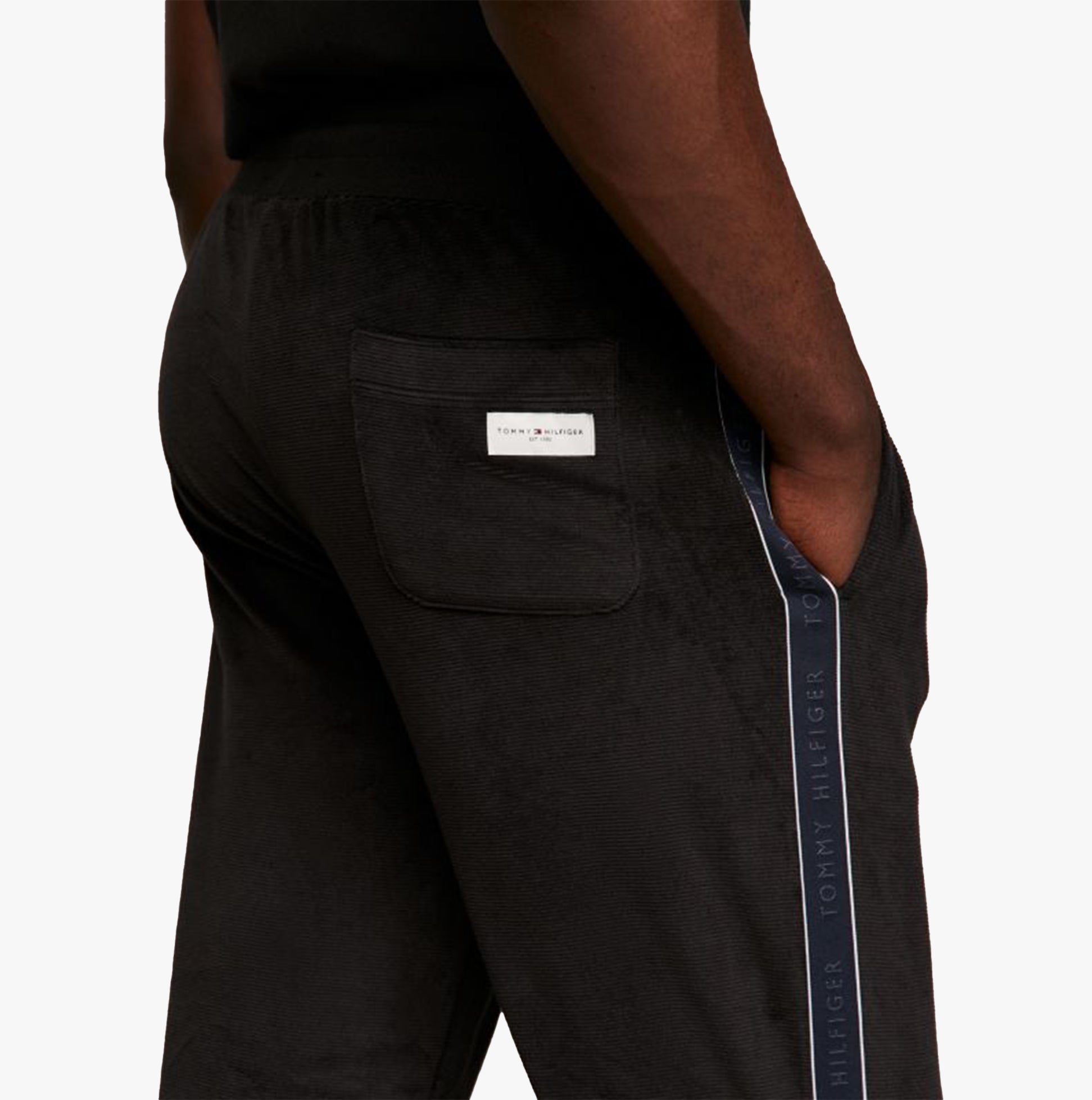 Tommy Hilfiger TH ESTABLISHED Mens Ribbed Velour Lounge Joggers Black