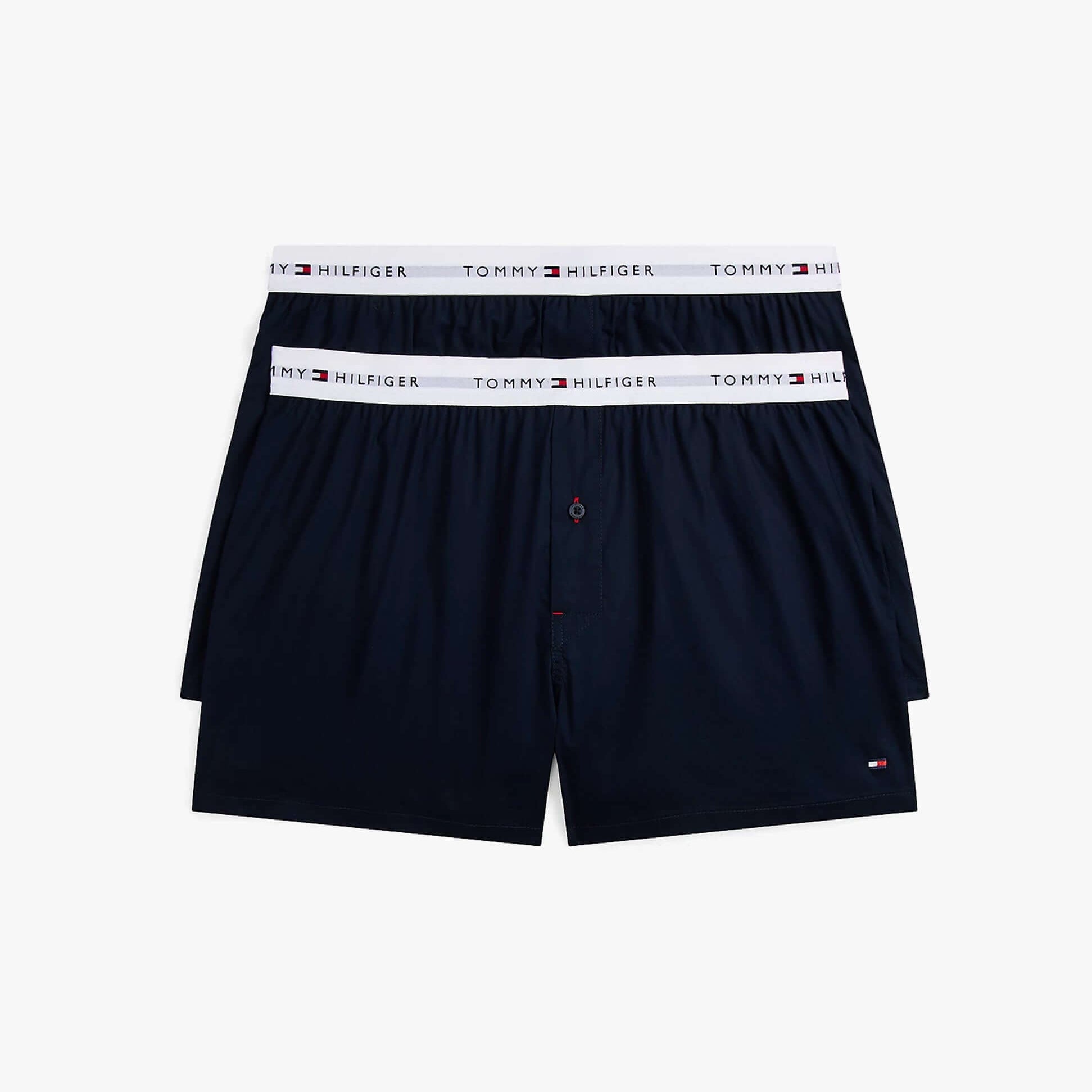 Tommy Hilfiger Mens 2 Pack Signature Logo Woven Boxer Shorts Navy