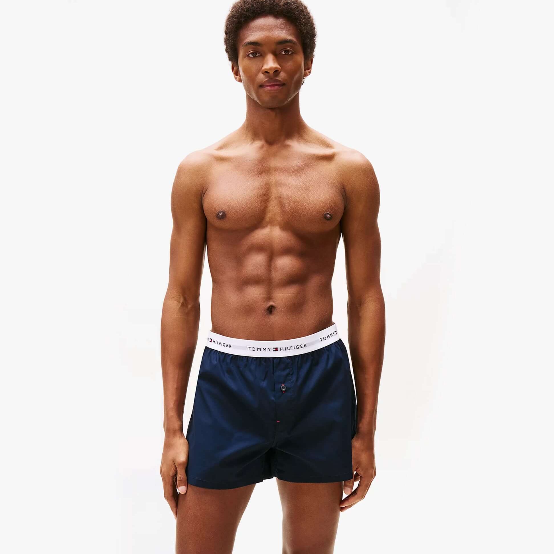 Tommy Hilfiger Mens 2 Pack Signature Logo Woven Boxer Shorts Navy