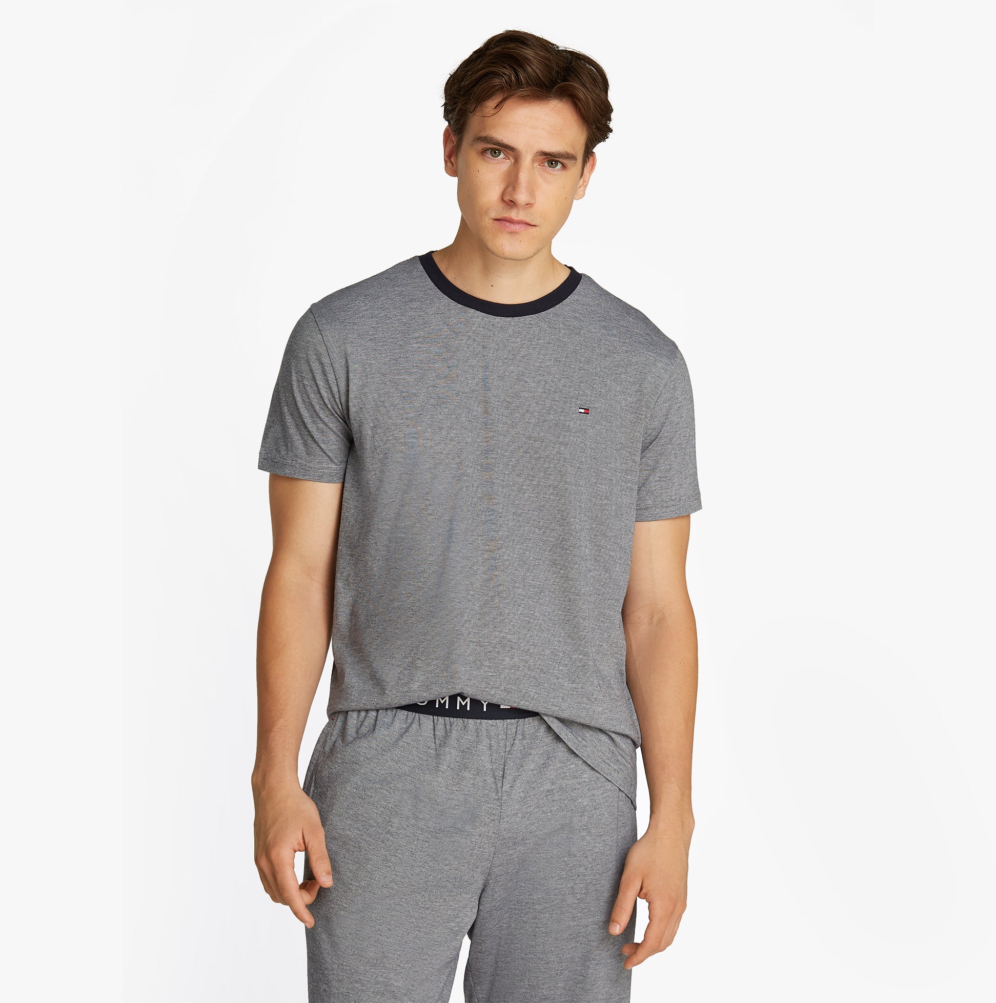 Tommy Hilfiger TH ORIGINAL Mens Jersey Pyjama Set Mini Stripes Blue