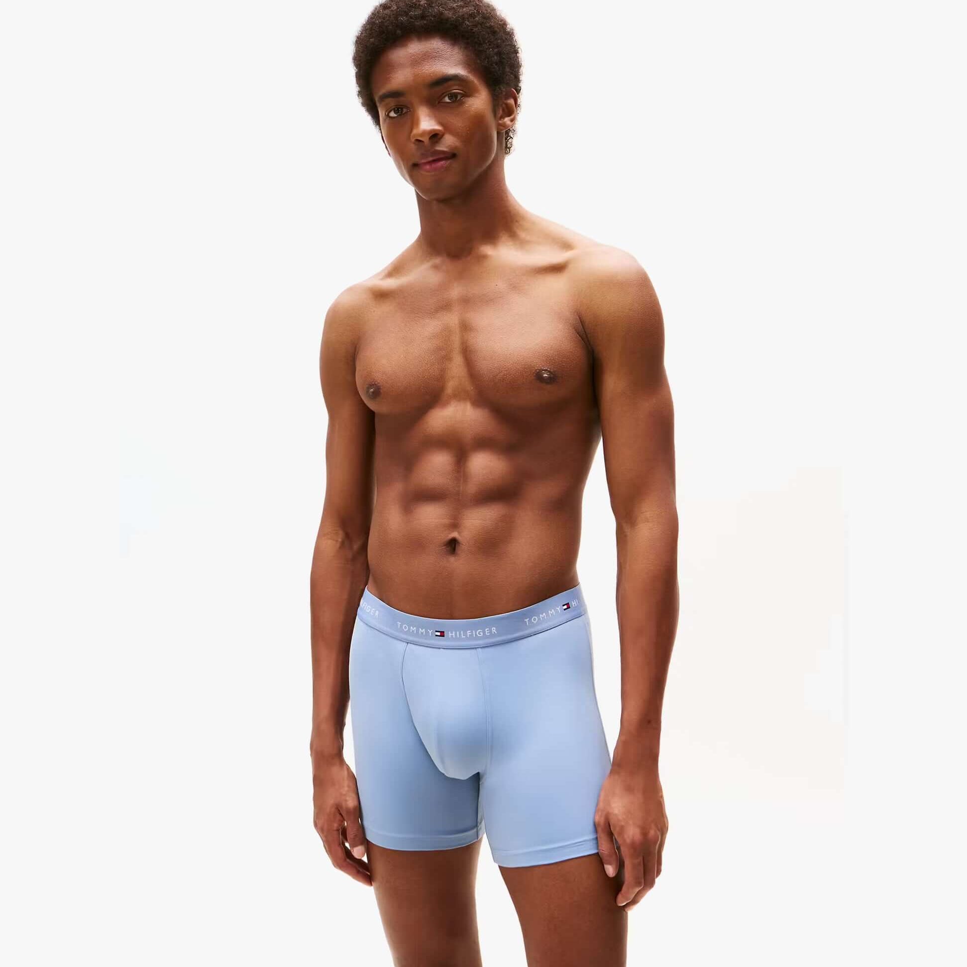 Tommy Hilfiger Mens Signature Microfibre 3 Pack Boxer Briefs Blue Multi