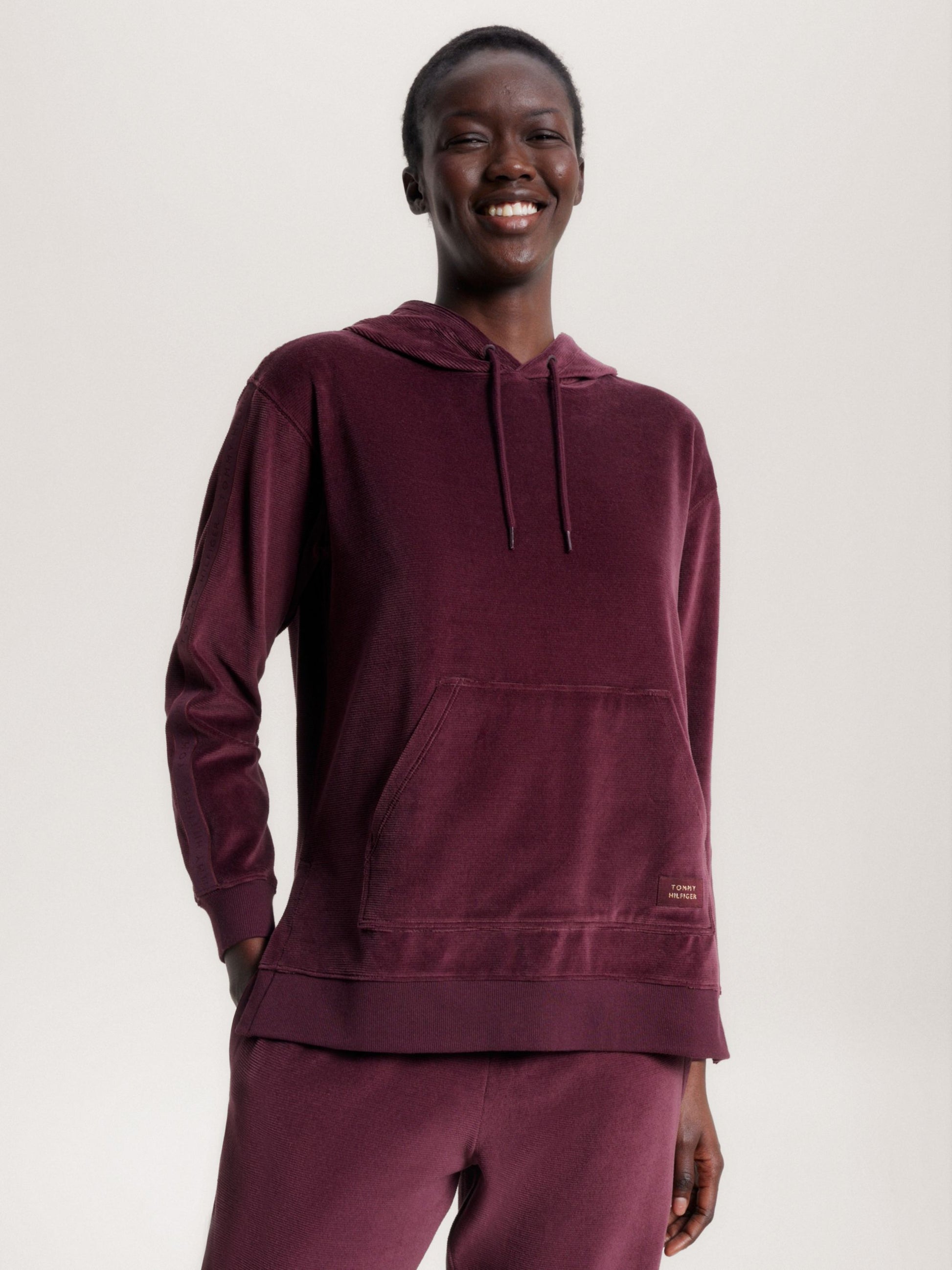Tommy Hilfiger LONG HOODIE VELOUR Womens Hoodie Deep Burgundy