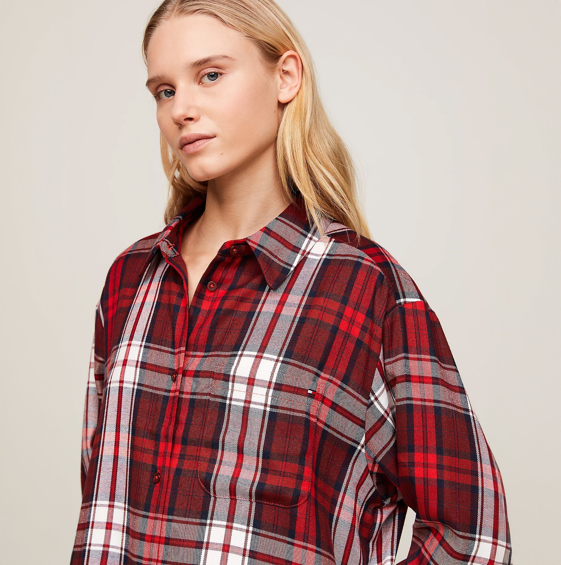 Tommy Hilfiger SHIRT NIGHTDRESS Womens Loungewear Women Apparel Plaid Red