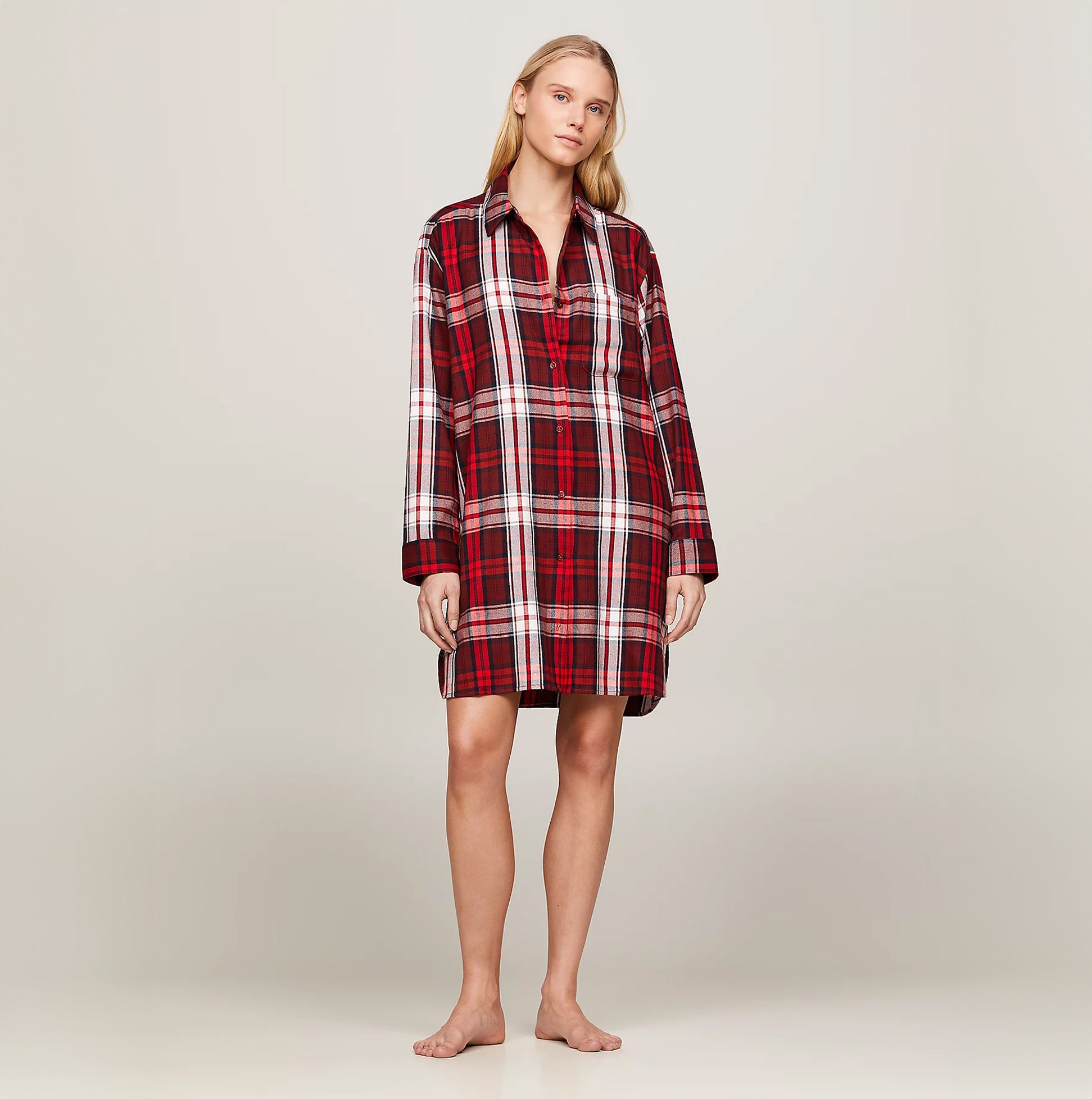 Tommy Hilfiger SHIRT NIGHTDRESS Womens Loungewear Women Apparel Plaid Red