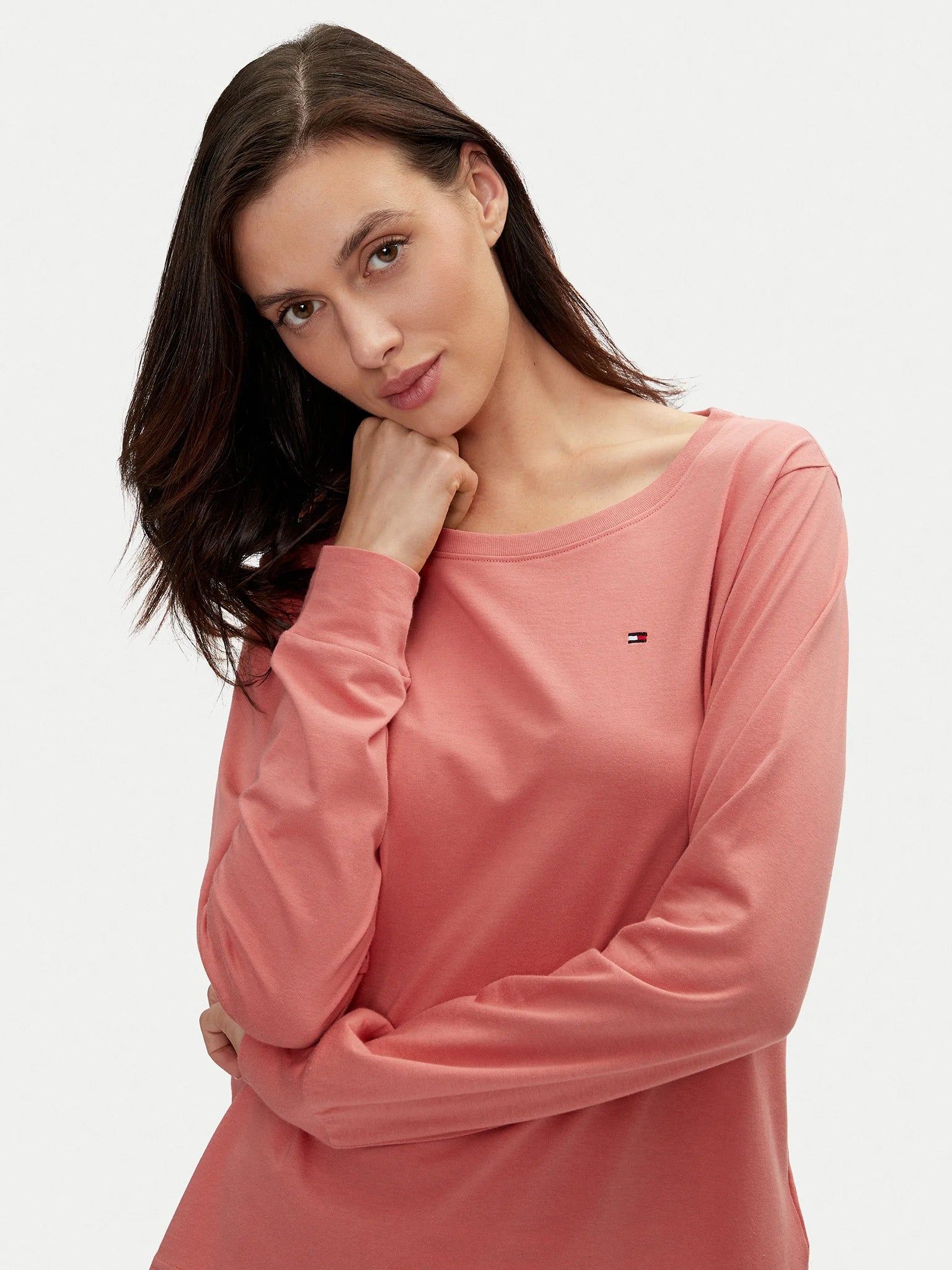 Tommy Hilfiger TH ICON Long Sleeve Jersey Pyjama Set Womens Coral Clay / Mini Geo Pink