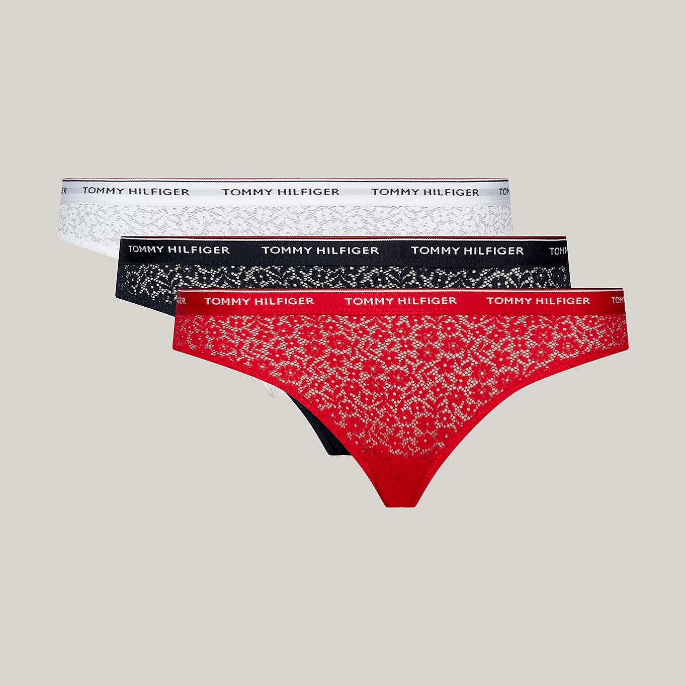 Tommy Hilfiger BIKINI LACE 3 Pack Womens Underwear Desert Sky/White/Primary Red