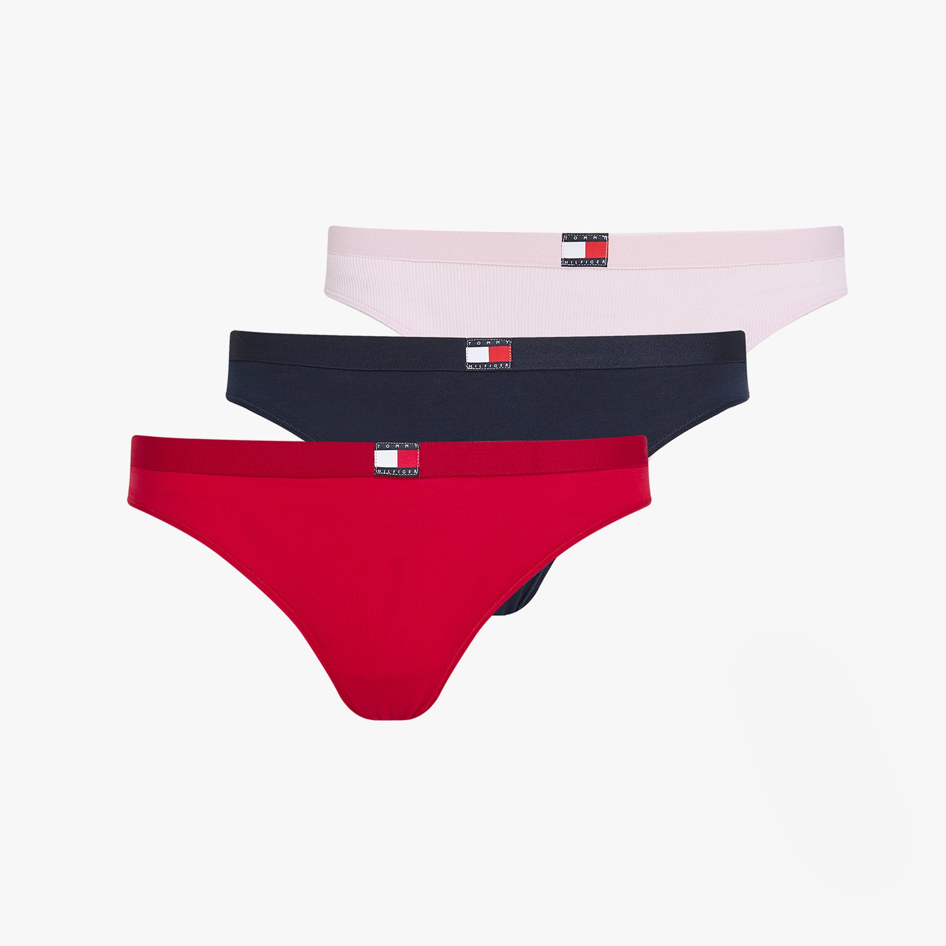 Tommy Hilfiger FLAG LOGO 3 Pack Womens Thongs Primary Red/Light Pink Rib/Navy