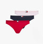 Tommy Hilfiger FLAG LOGO 3 Pack Womens Thongs Primary Red/Light Pink Rib/Navy
