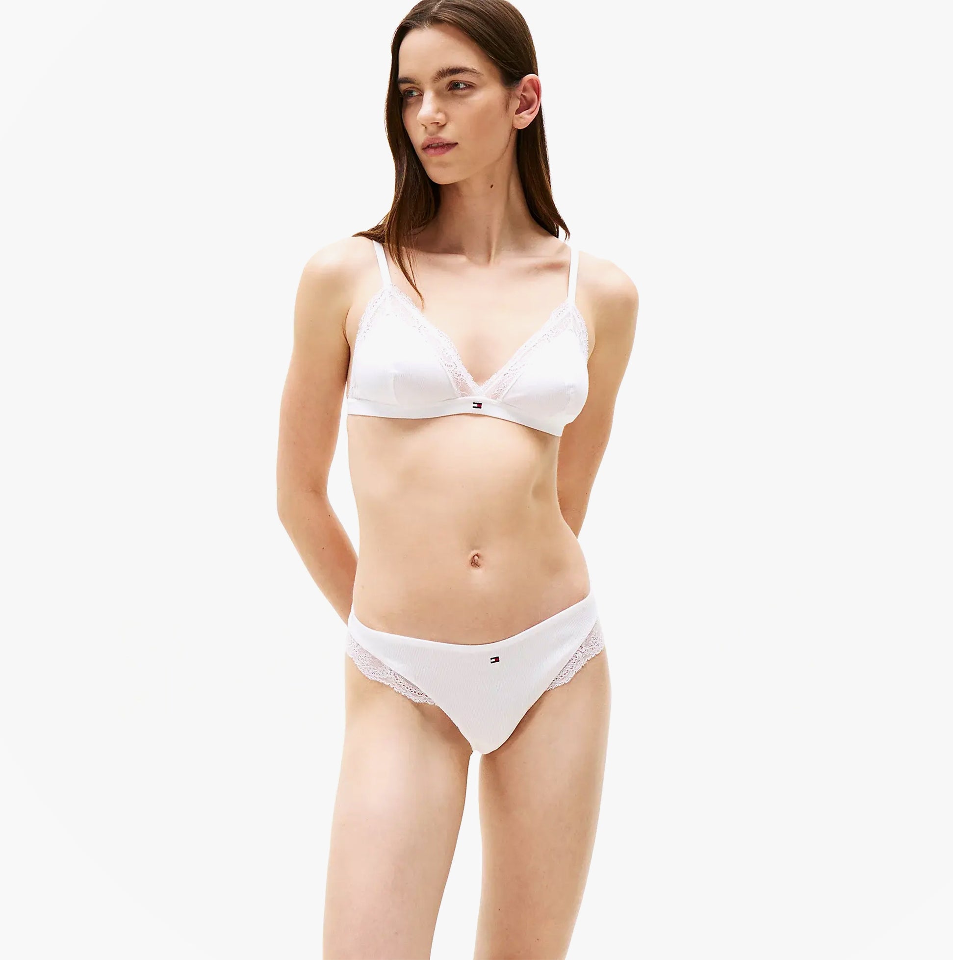Tommy Hilfiger LACE TRIM Womens Dipped Thong White