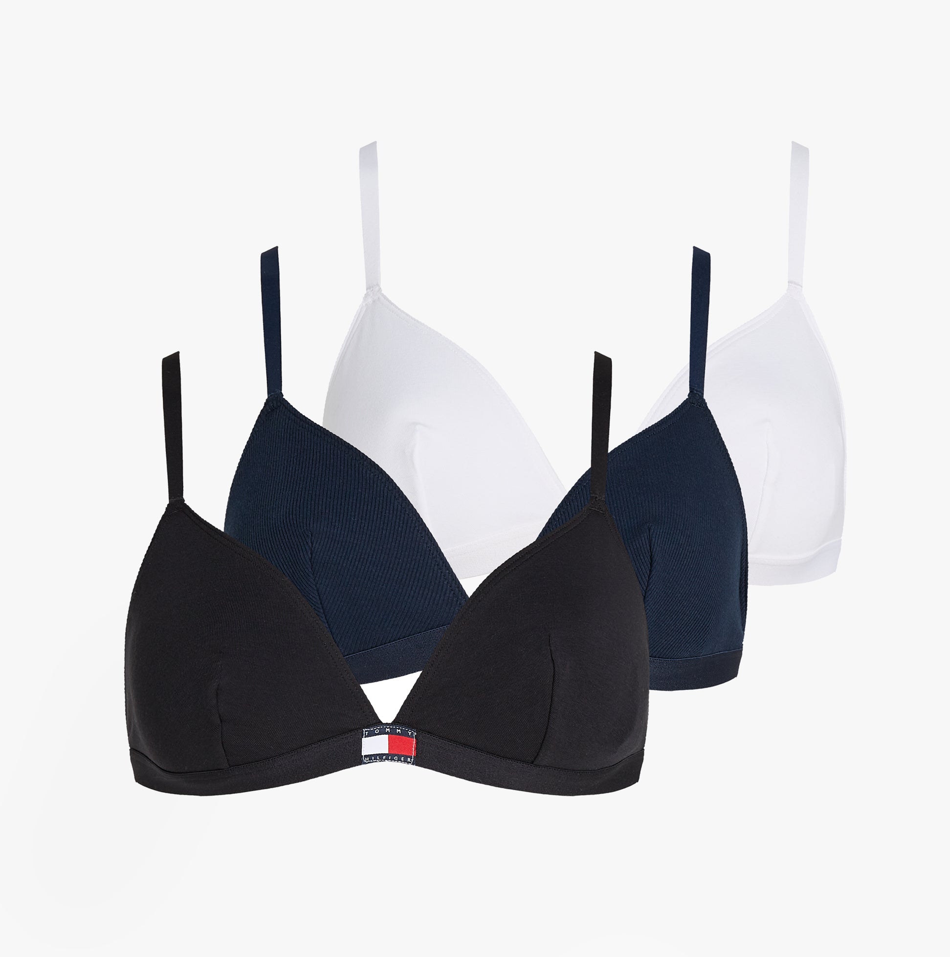 Tommy Hilfiger HERITAGE LOGO Womens 3 Pack Triangle Bras Black/ Navy Rib/ White