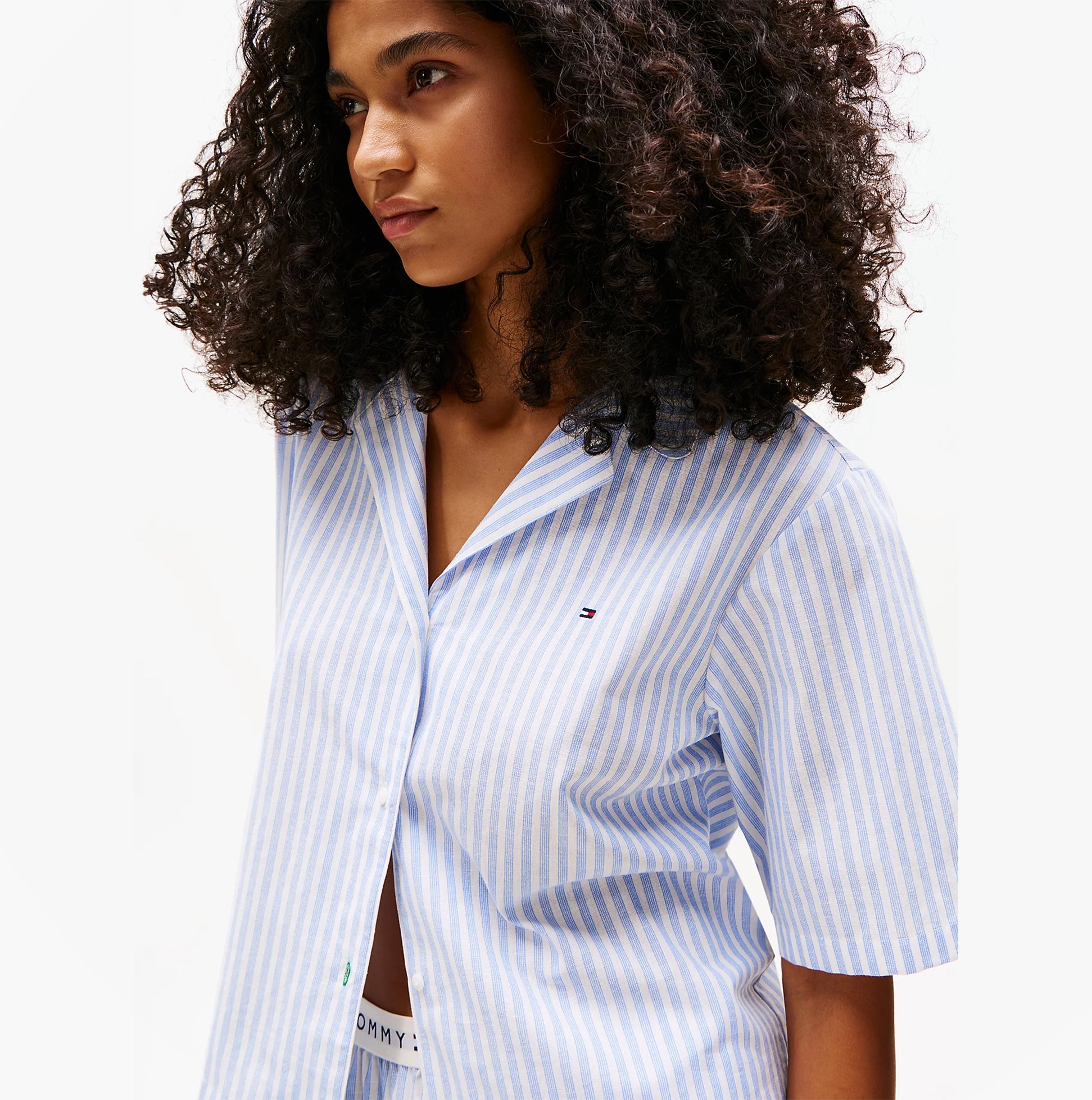 Tommy Hilfiger LINEN Relaxed Pyjama Set Womens Multi Stripes Blue Spell