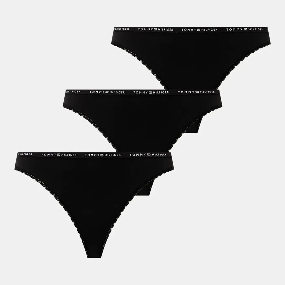 Tommy Hilfiger LACE 3 Pack Womens Thongs Black
