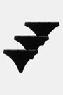Tommy Hilfiger LACE 3 Pack Womens Thongs Black
