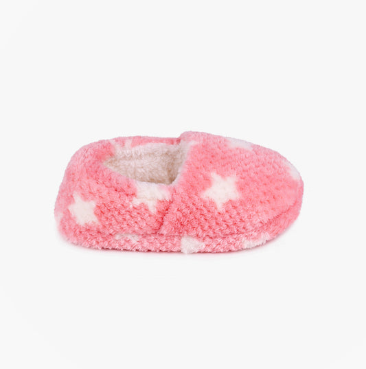 Totes Isotoner PINK STAR Kids Back Slippers Pink