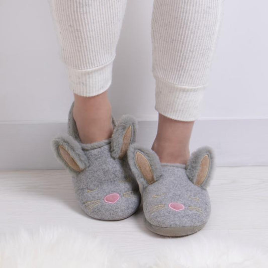 Totes Toasties NOVELTY BUNNY Mule Slippers Womens Grey