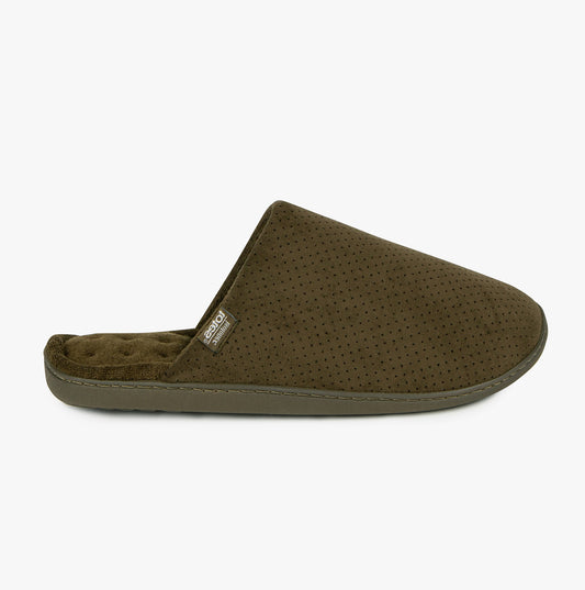 Totes Isotoner PERFORATED SUEDETTES Mens Mule Slippers Khaki