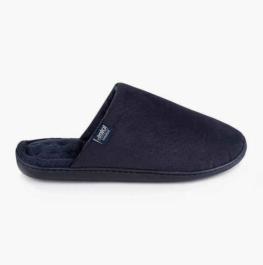 Totes Isotoner PERFORATED SUEDETTES Mens Mule Slippers Navy