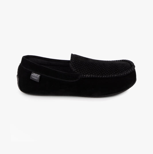 Totes Isotoner PERFORATED SUEDETTE Moccasin Slippers Mens Black