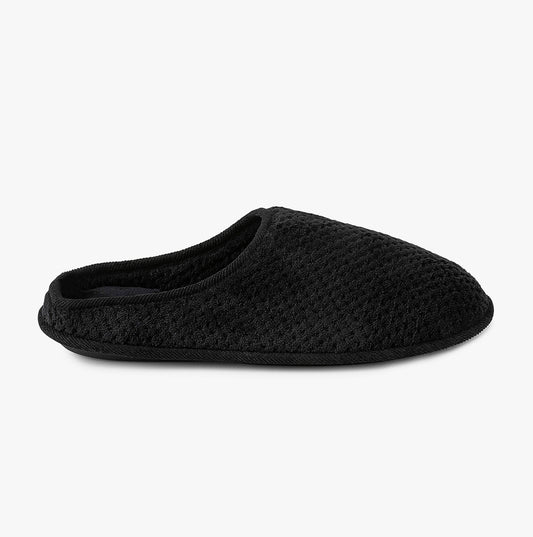 Totes Isotoner SWEPT BACK POPCORN Mens Mule Slippers Black