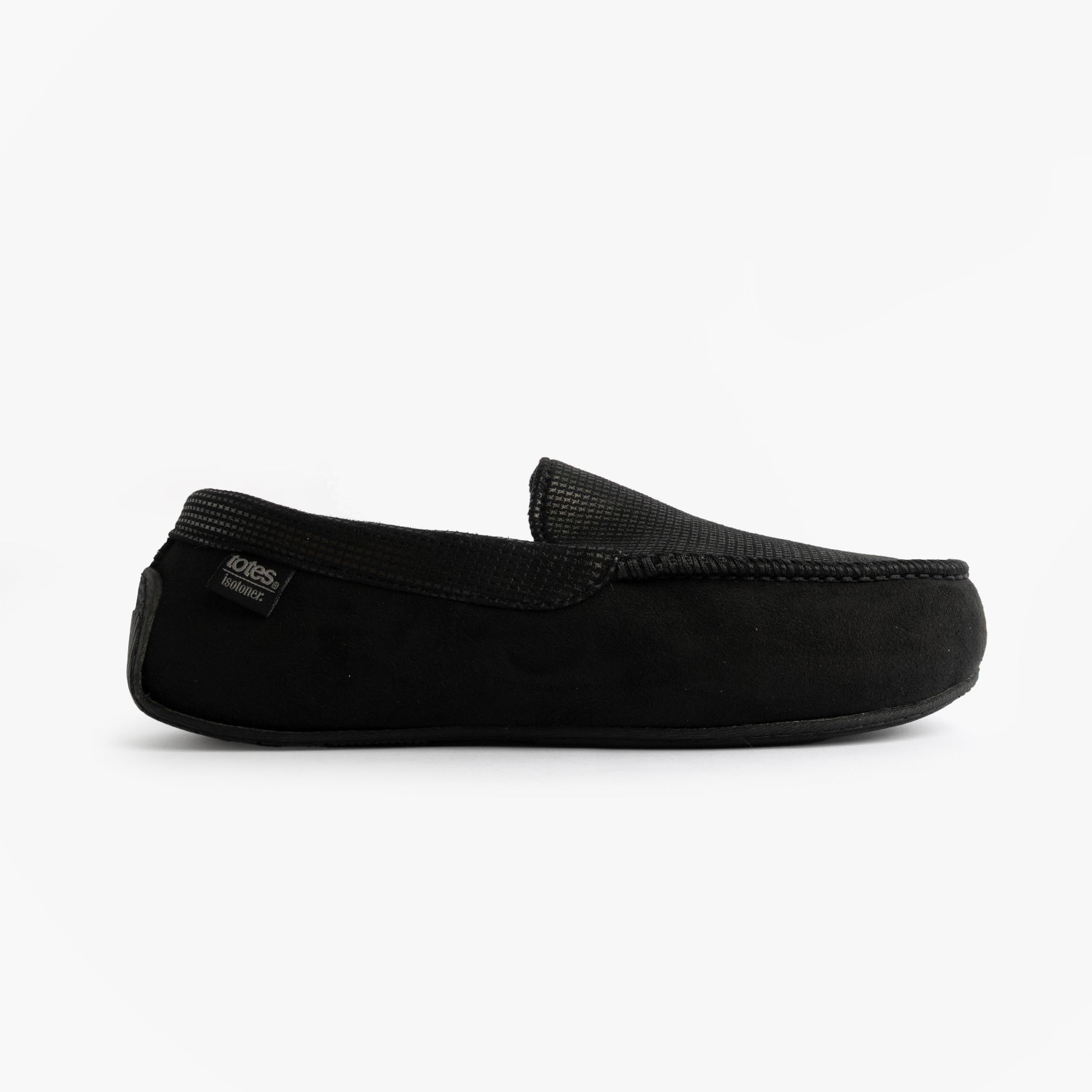 Totes Isotoner SQUARE PATTERNED SMART MOCCASIN Mens Moccasin Slippers Black