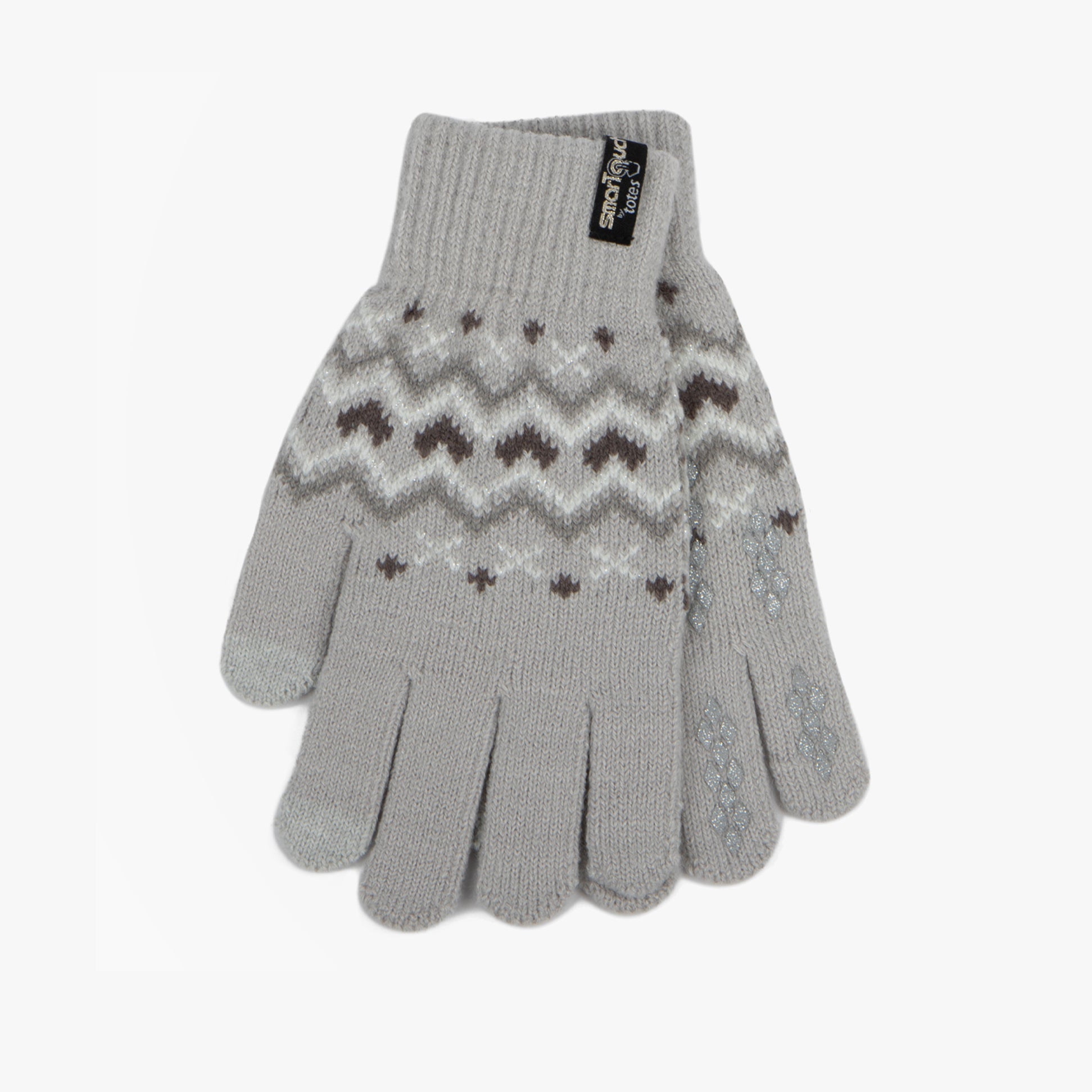 Totes Toasties STRETCH KNITTED SMARTOUCH GLOVES Womens Grey Fair Isle