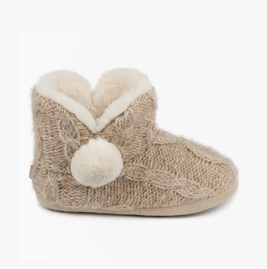 Totes Toasties CABLE BOOT Slippers WITH POM POM Womens Oat