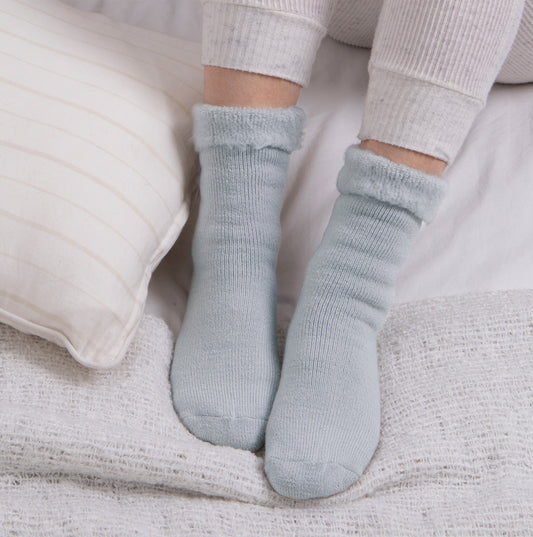 Totes Toasties THERMAL BRUSHED Womens Bed Socks Blue