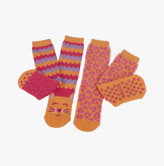 Totes Toasties ORIGINAL Slipper Socks (Twin Pack) Unisex Kids Socks Cat
