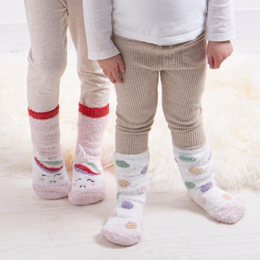 Totes Toasties SUPER SOFT Slipper Socks (Twin Pack) Unisex Kids Socks Unicorn