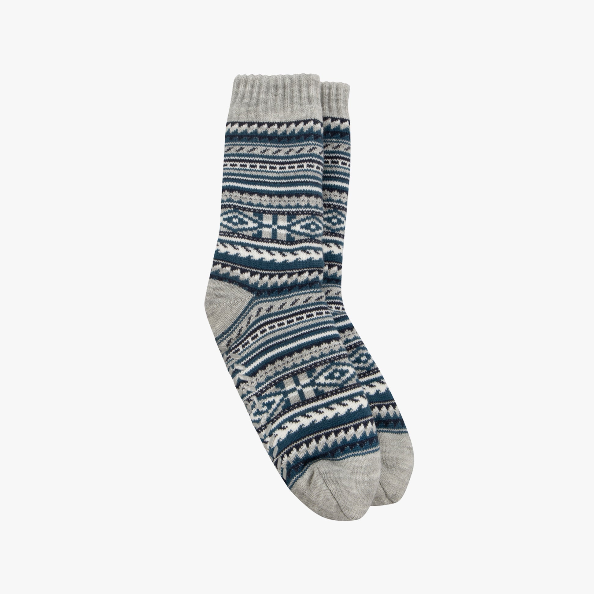 Totes Toasties SHERPA LINED FAIR ISLE Mens Slippers Socks Blue Fair isle