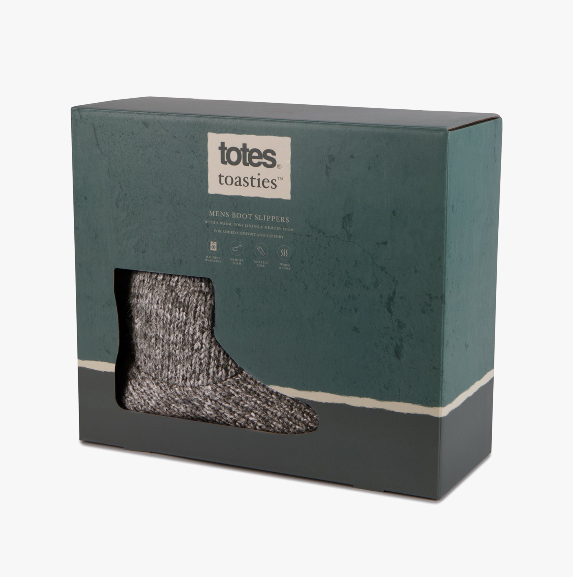 Totes Toasties KNITTED SHORT BOOT SLIPPER Mens Grey