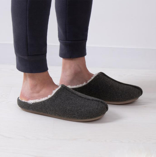 Totes Toasties FELTED CENTRE SEAM Mule Slippers Mens Charcoal