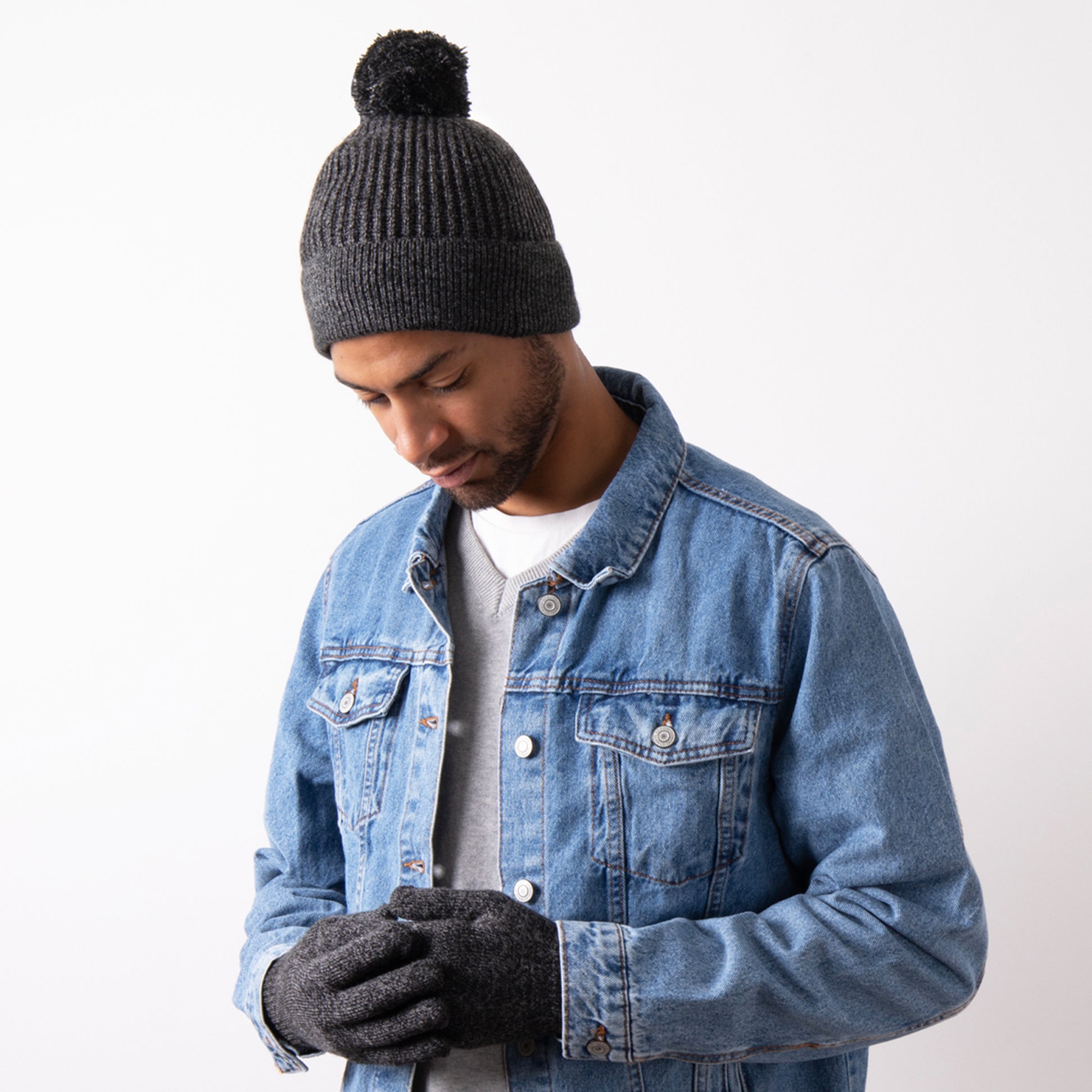 Totes Toasties Hat & Glove Set Mens Black / Grey