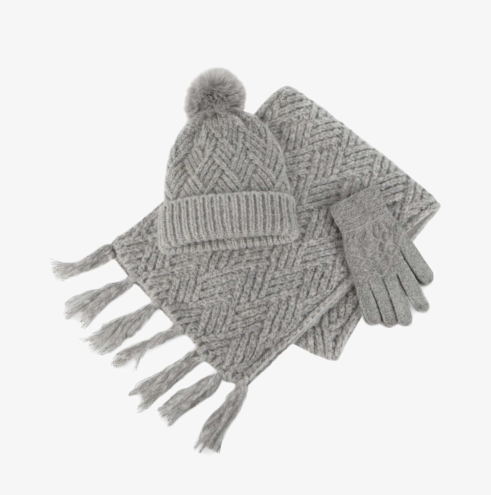 Totes Toasties KNITTED HAT SCARF & MITTEN GIFT SET Womens Grey