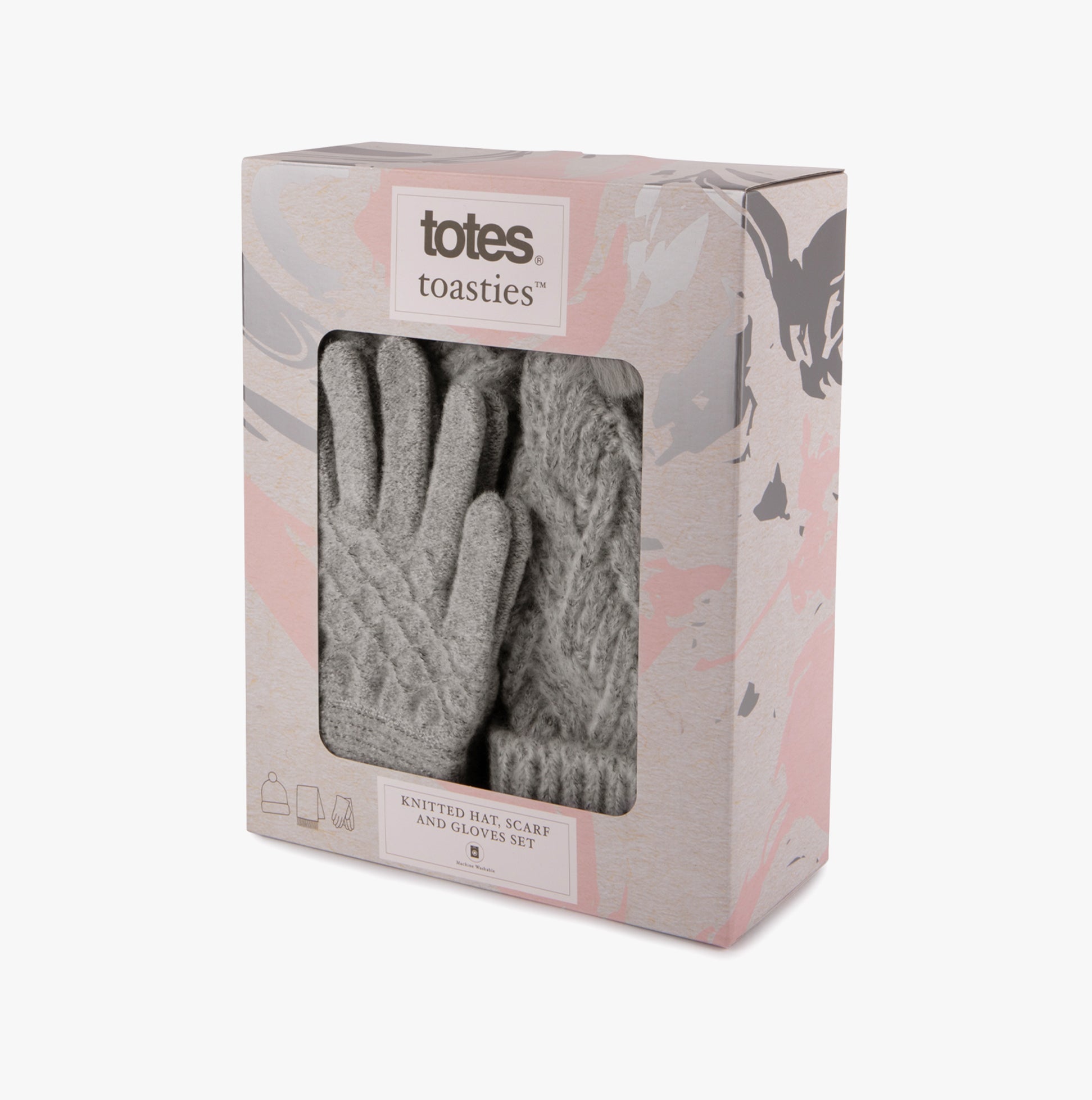 Totes Toasties KNITTED HAT SCARF & MITTEN GIFT SET Womens Grey