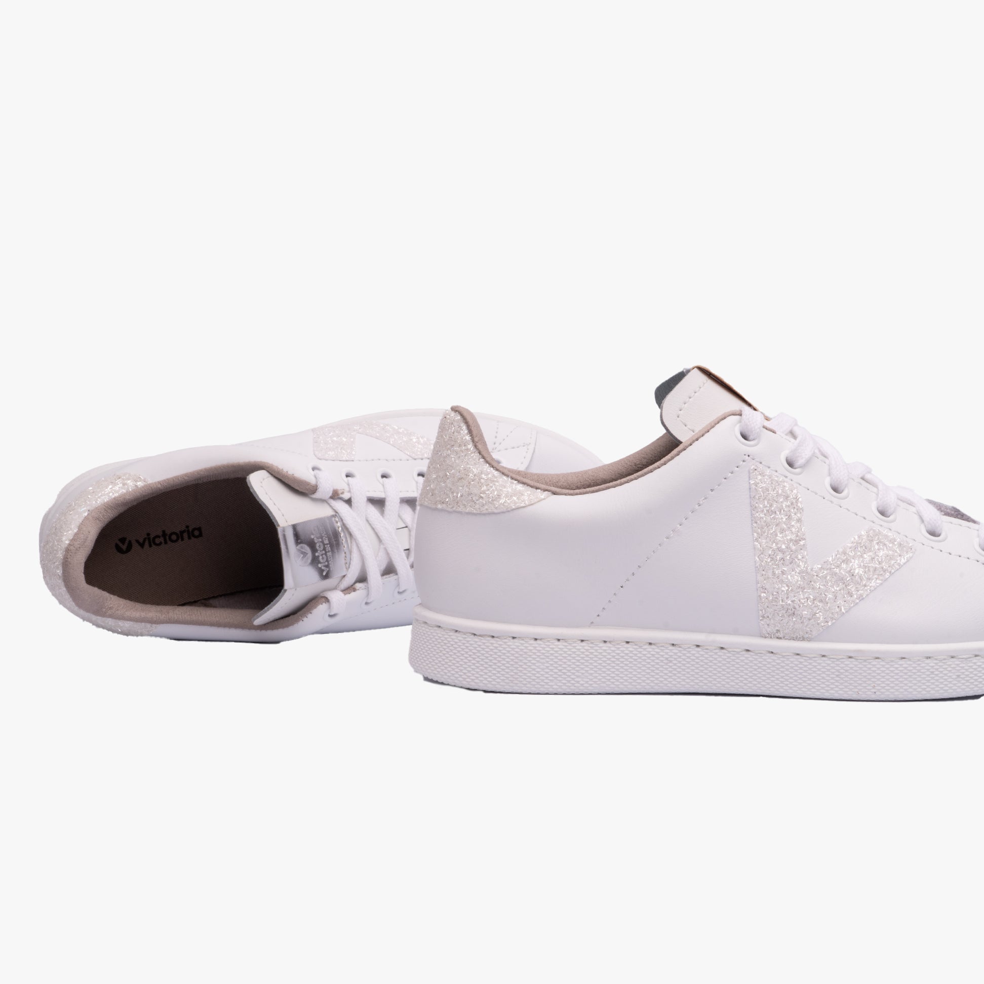 Victoria TENIS LEATHER & GLITTER SWIRLS Womens Trainers Blanco