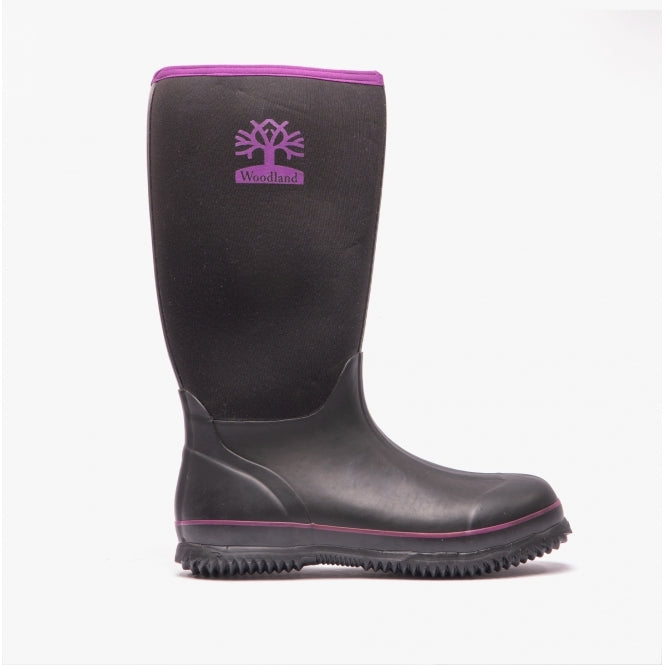 Woodland PULL ON PLAIN NEOPRENE Womens Wellington Boots Black