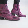 Club Cubano EMMANUEL Mens Snakeprint Leather Cuban Heel Boots Neon Magenta