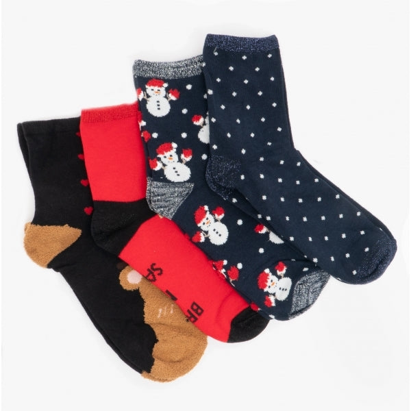 HOHO Womens Cotton Mix 4 Pack Christmas Socks Multi: ONE SIZE