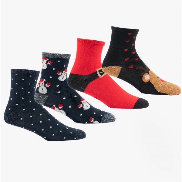 HOHO Womens Cotton Mix 4 Pack Christmas Socks Multi: ONE SIZE