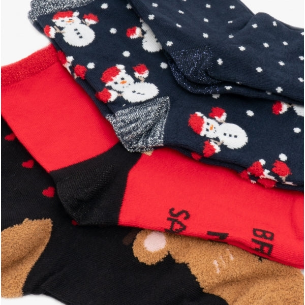 HOHO Womens Cotton Mix 4 Pack Christmas Socks Multi: ONE SIZE