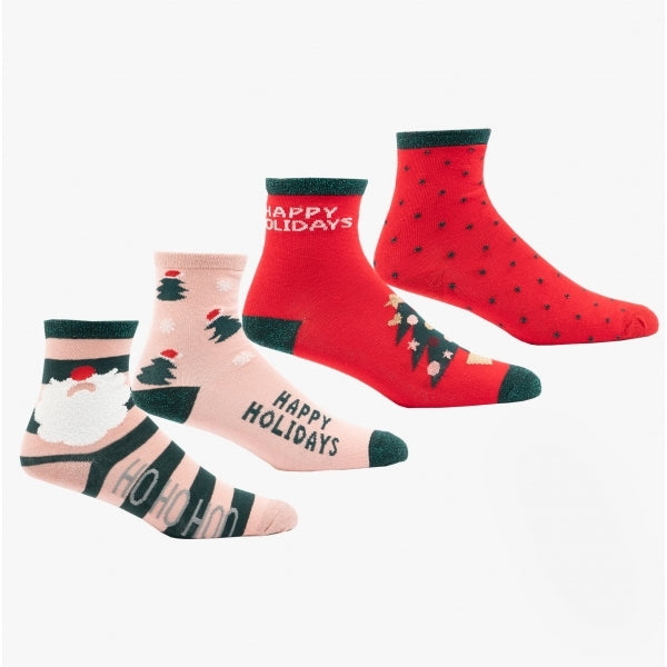 Joules SNOWFLAKE Womens Cotton 4 Pack Socks Red/Multi