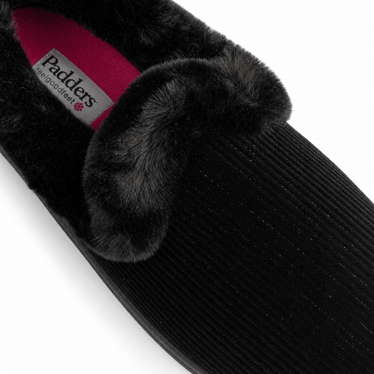 Padders REPOSE Womens (2E Fit) Full Slippers Black