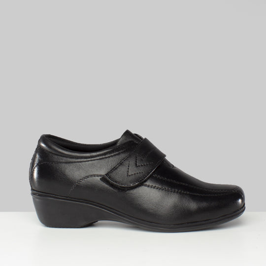 Mod Comfys KAREN Womens Touch Fasten Wedge Leather Shoes Black